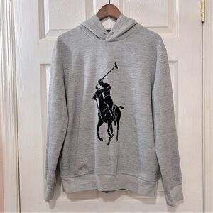 POLO Ralph Lauren Double Knit Hoodie Sweatshirt Men's Gray Black Size Medium